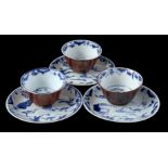 3 porcelain cups and saucers, Qianlong