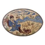 Oval earthenware Persian tile