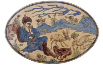 Oval earthenware Persian tile