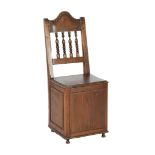 Oak po chair decorated with covered back