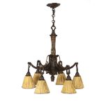 Bronze beautifully crafted Art Deco 6-light hanging lamp