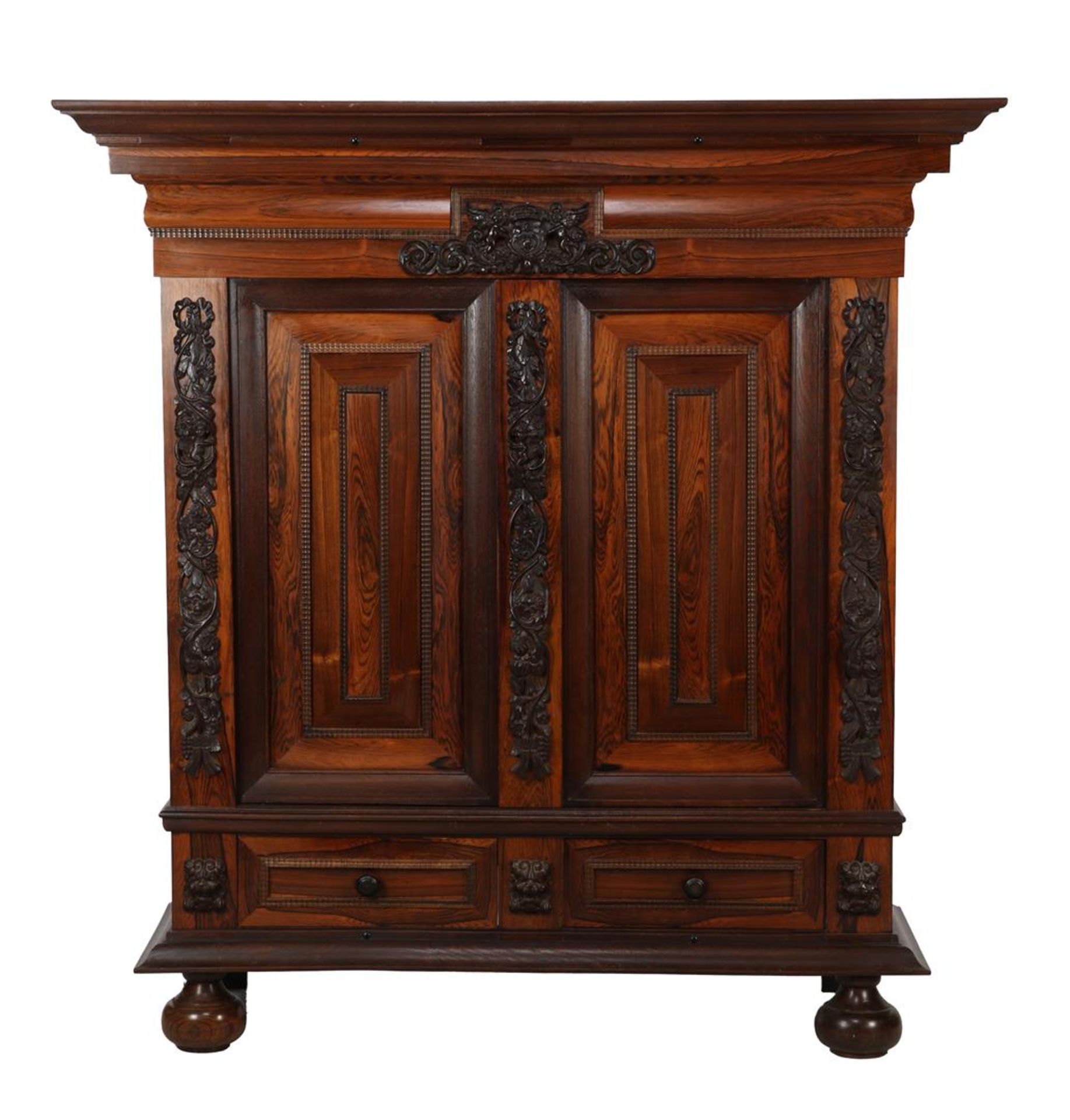 Oak vine cabinet with rosewood veneer, standing on ball legs