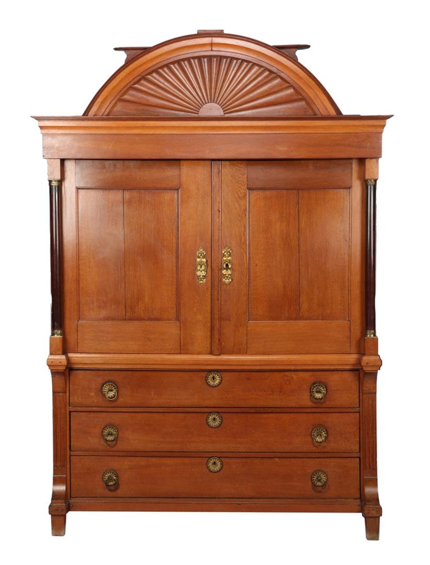 Oak cabinet with curved decorated hood, Holland