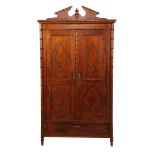 Pine faux bamboo 2-door linen cupboard with loose crest