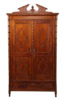 Pine faux bamboo 2-door linen cupboard with loose crest