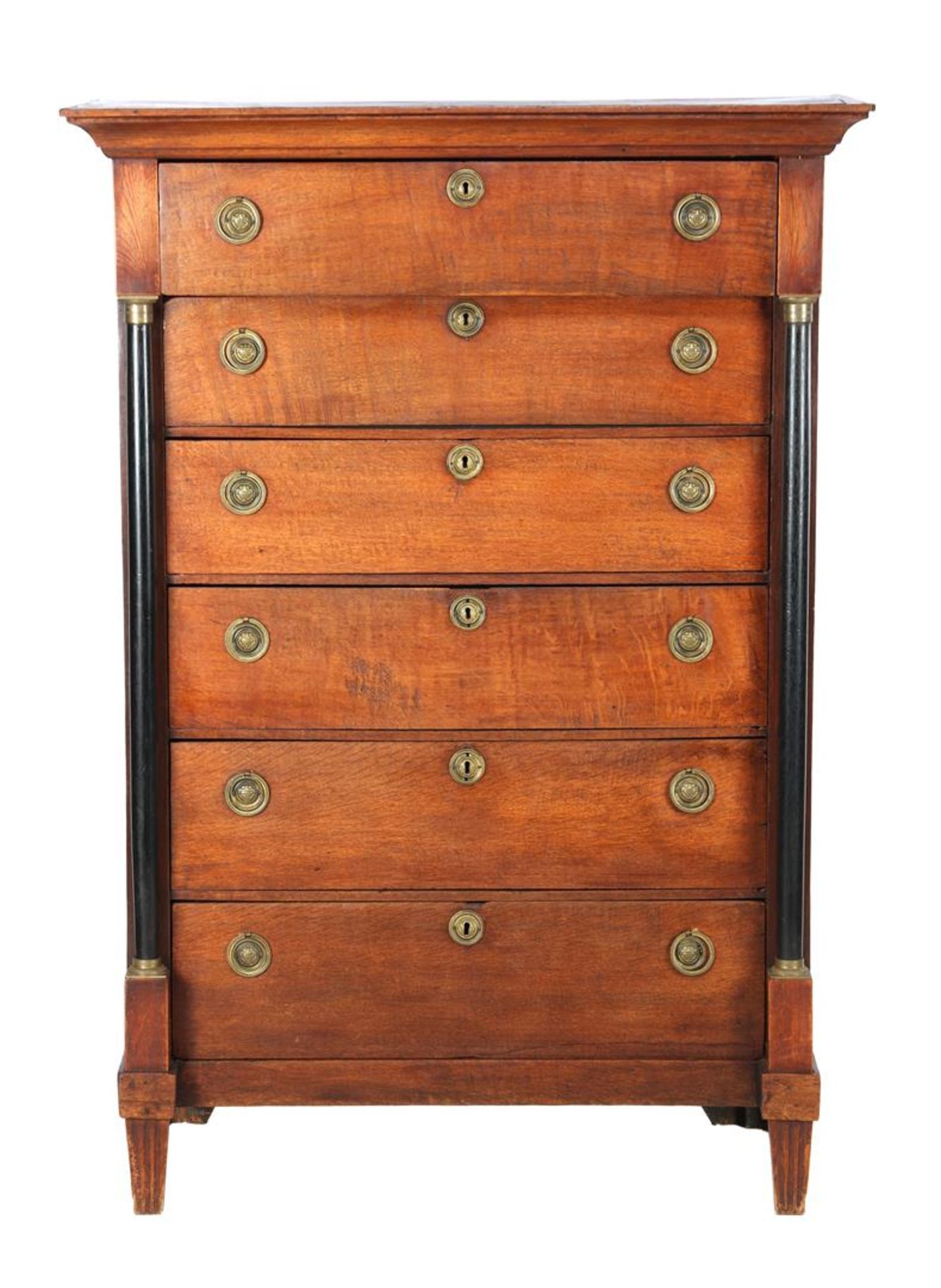 Oak 6-drawer chiffonniere with full blackened columns, approx. 1800