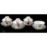 4 Wu Shuang Pu cups and saucers with lids, Daoguang