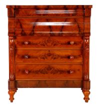 Mahogany veneer 5-drawer chiffonniere, England ca. 1890