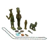 17 Egyptian bronze statues and utensils