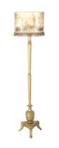 Classic wooden gold-colored floor lamp with upholstered shade