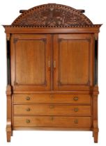 Oak Drenthe cabinet with hood decorated with stitching of ears of corn