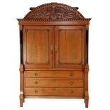 Oak Drenthe cabinet with hood decorated with stitching of ears of corn