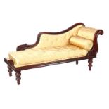 Walnut chaise longue with gold-colored upholstery with floral motifs