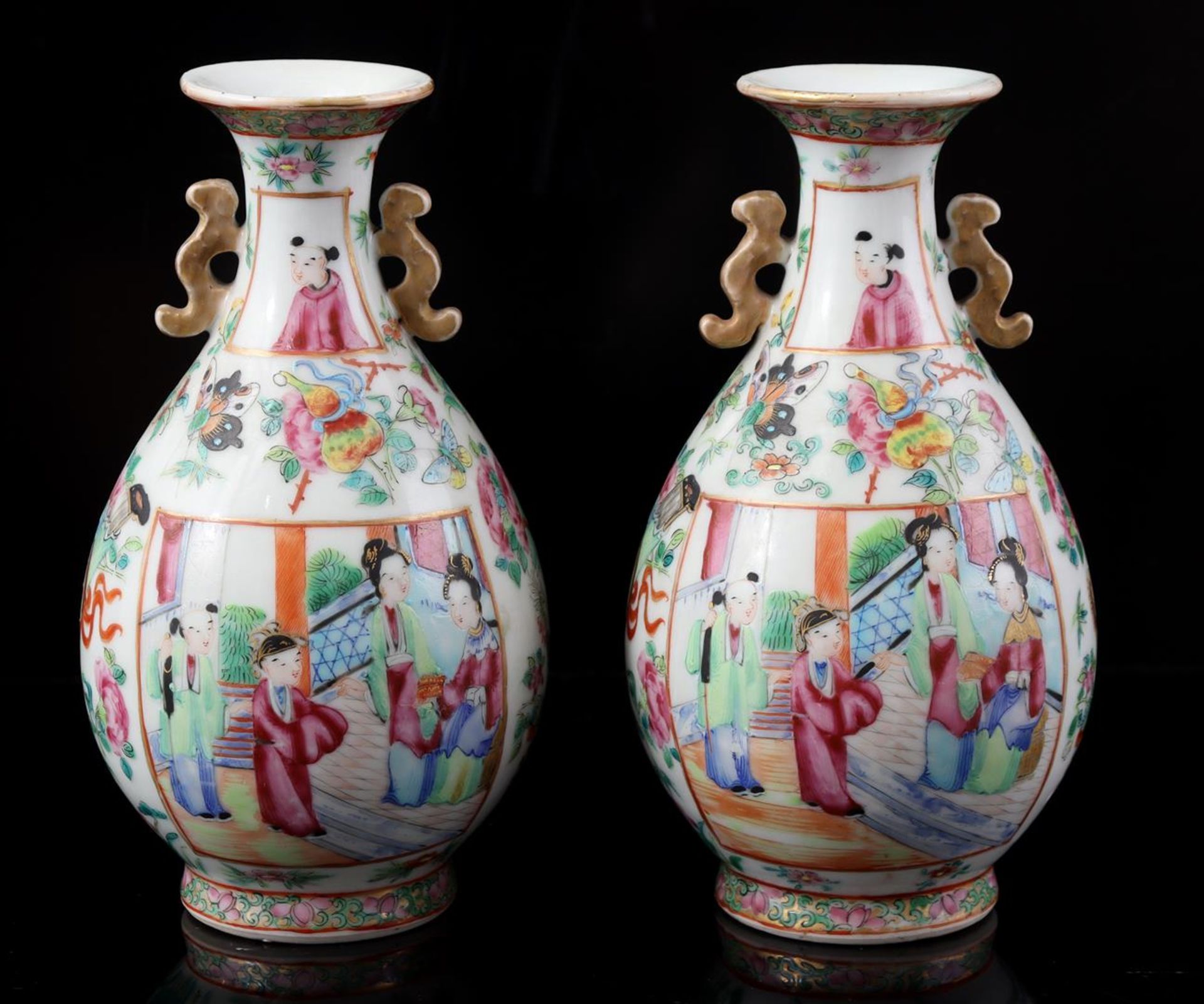 2 porcelain Cantonese vases, 19th - Image 3 of 4