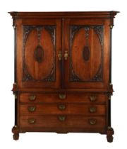 Oak cabinet with stitchwork and floral ornaments on door panels