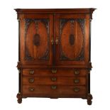 Oak cabinet with stitchwork and floral ornaments on door panels