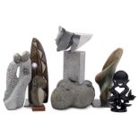 7 natural stone/serpentine statues