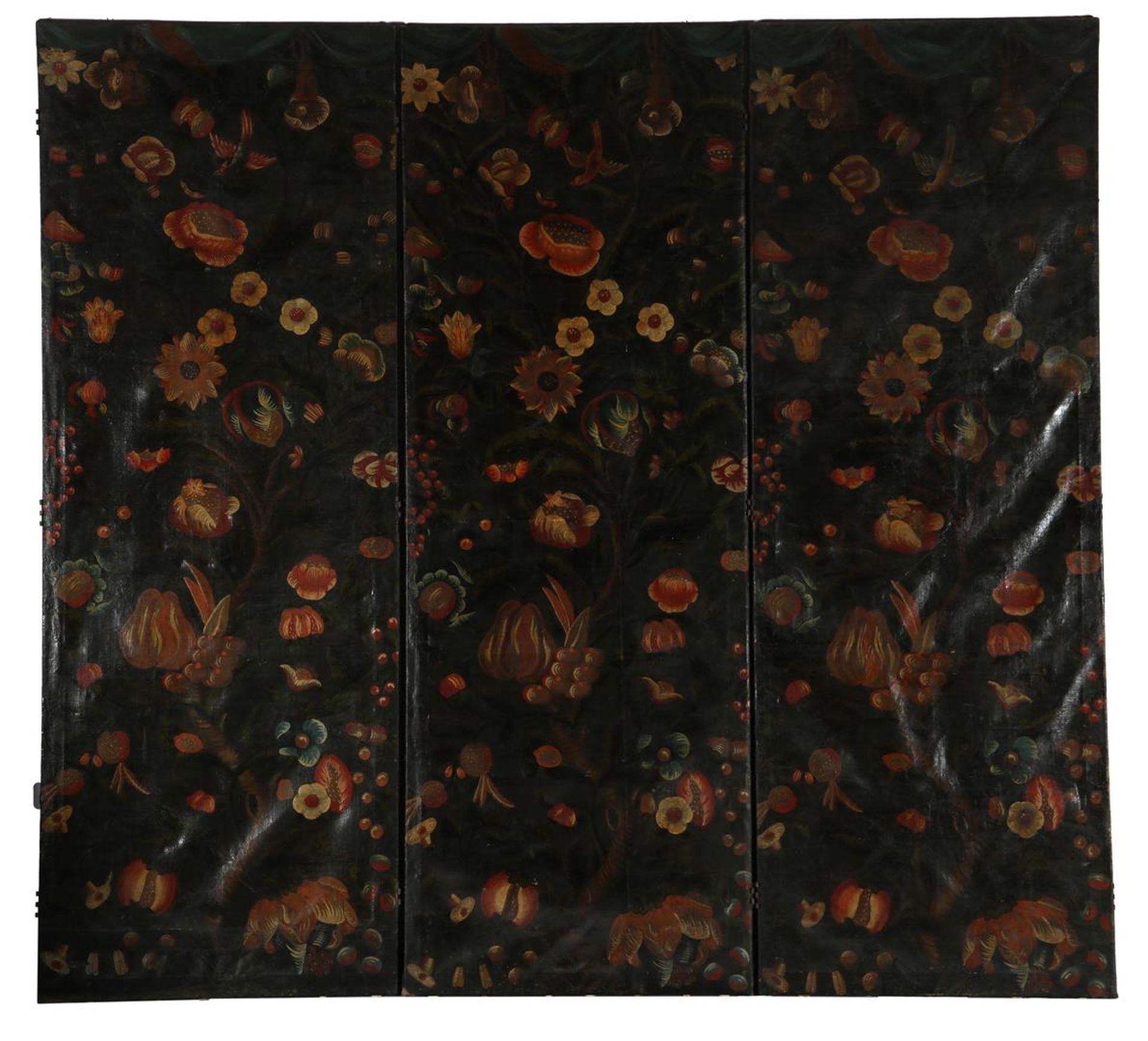 7-piece decorative screen consisting of painted linen with floral decor with birds - Bild 3 aus 24