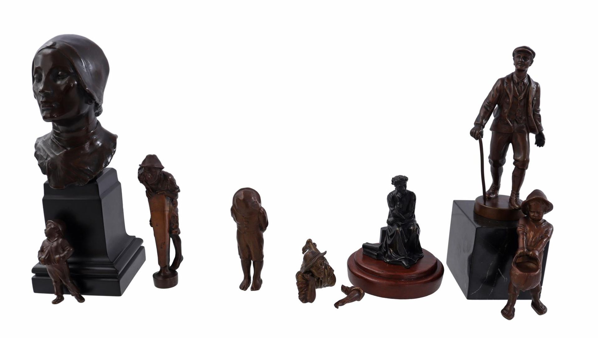 8 various bronze statues