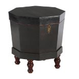 Blackened walnut veneer on oak octagonal chest, ca. 1900