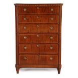 Walnut veneer on oak Louis Seize chiffonière with straight profiled and serrated frame