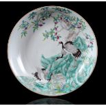 Porcelain dish with decor of cranes