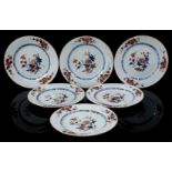 6 porcelain Imari dishes with floral decor, Qianlong