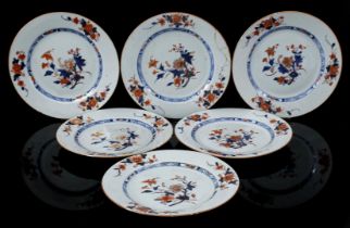 6 porcelain Imari dishes with floral decor, Qianlong