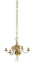 Brass 6-light globe chandelier, Holland 19th century