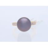 Ring with Tahitian cultured pearl and diamonds in 750 rose gold