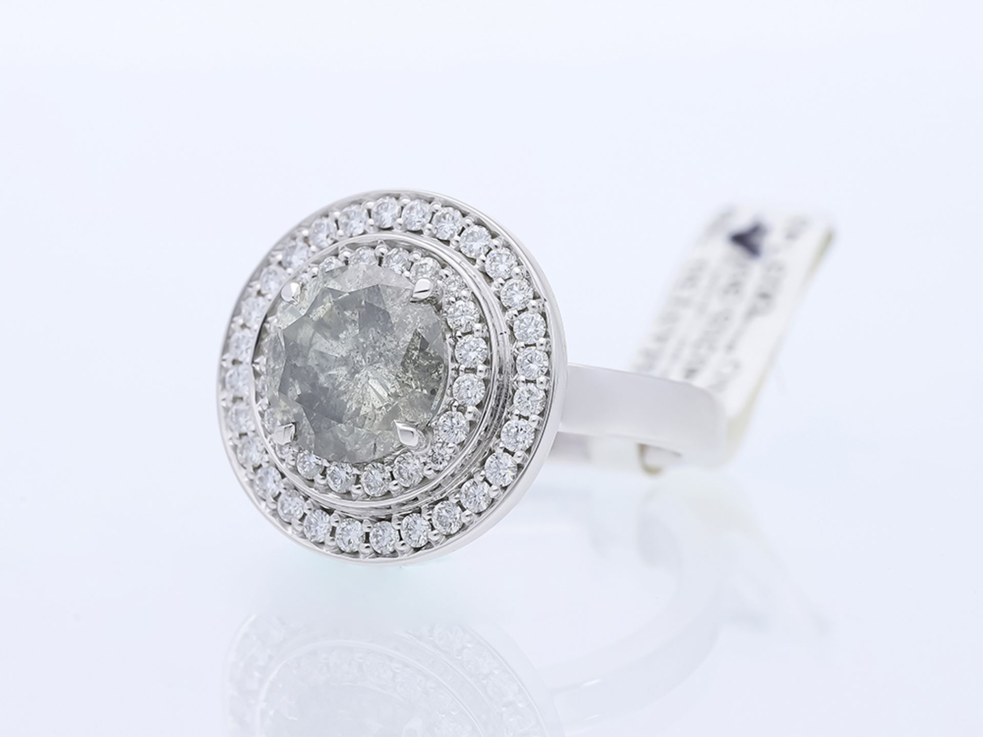 Ring with solitaire diamond and diamonds in 750 white gold - Image 2 of 6