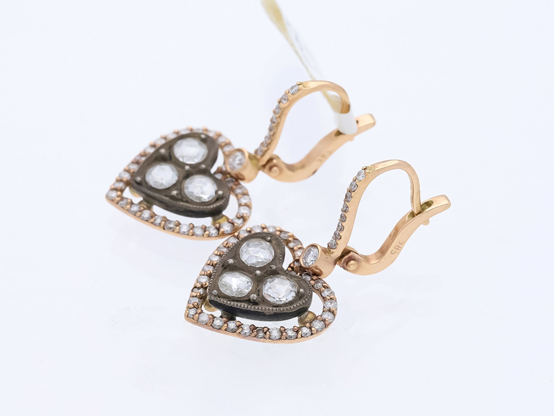 Heart earrings in 585 rose gold with diamonds - Image 2 of 6