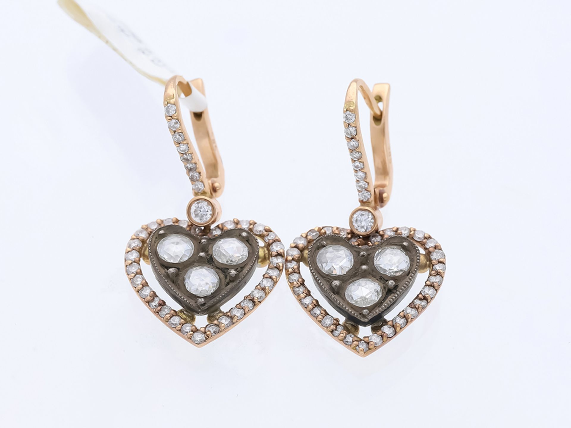 Heart earrings in 585 rose gold with diamonds