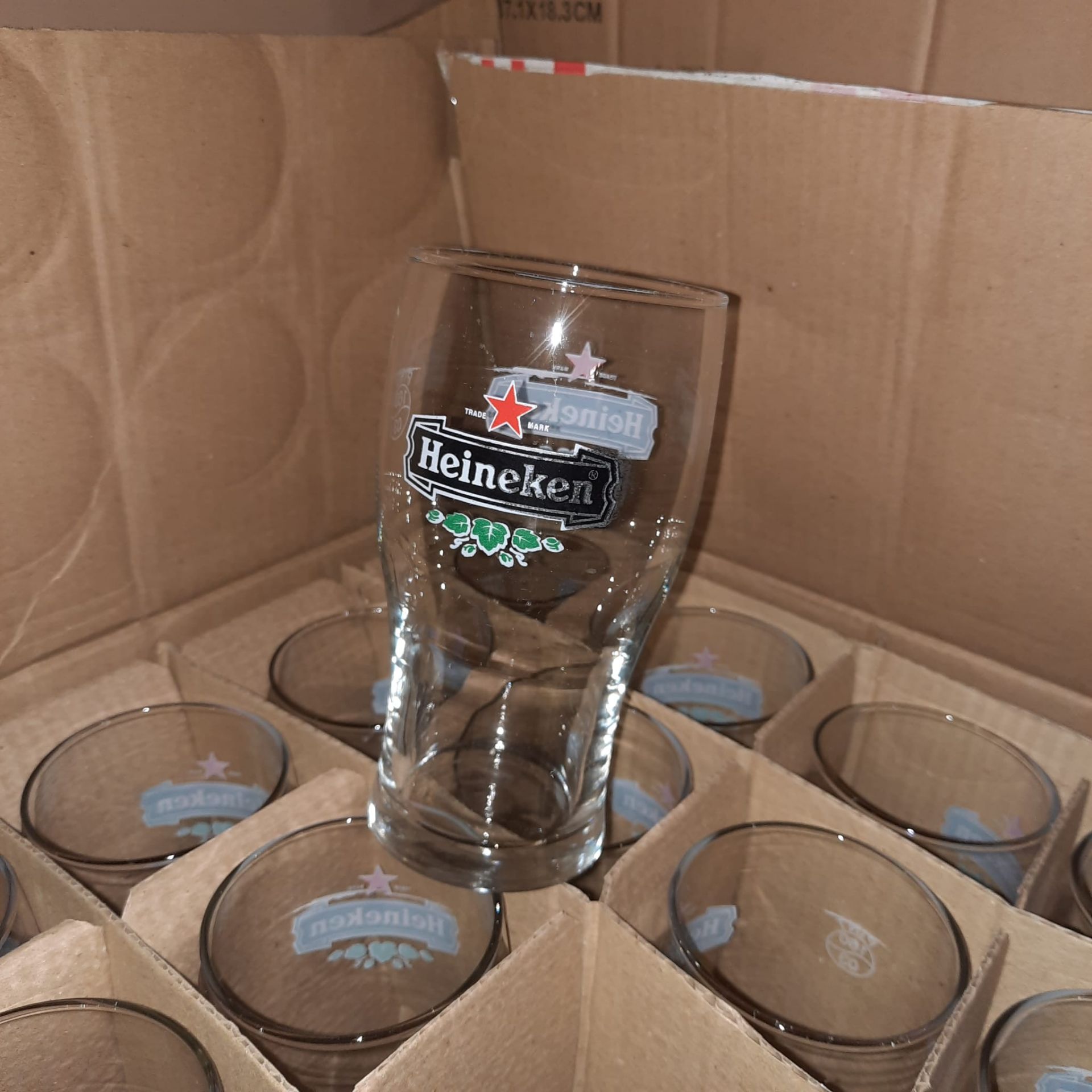 X 48 HEINEKEN PINT GLASSES - NEW & BOXED. COLLECTION ONLY.