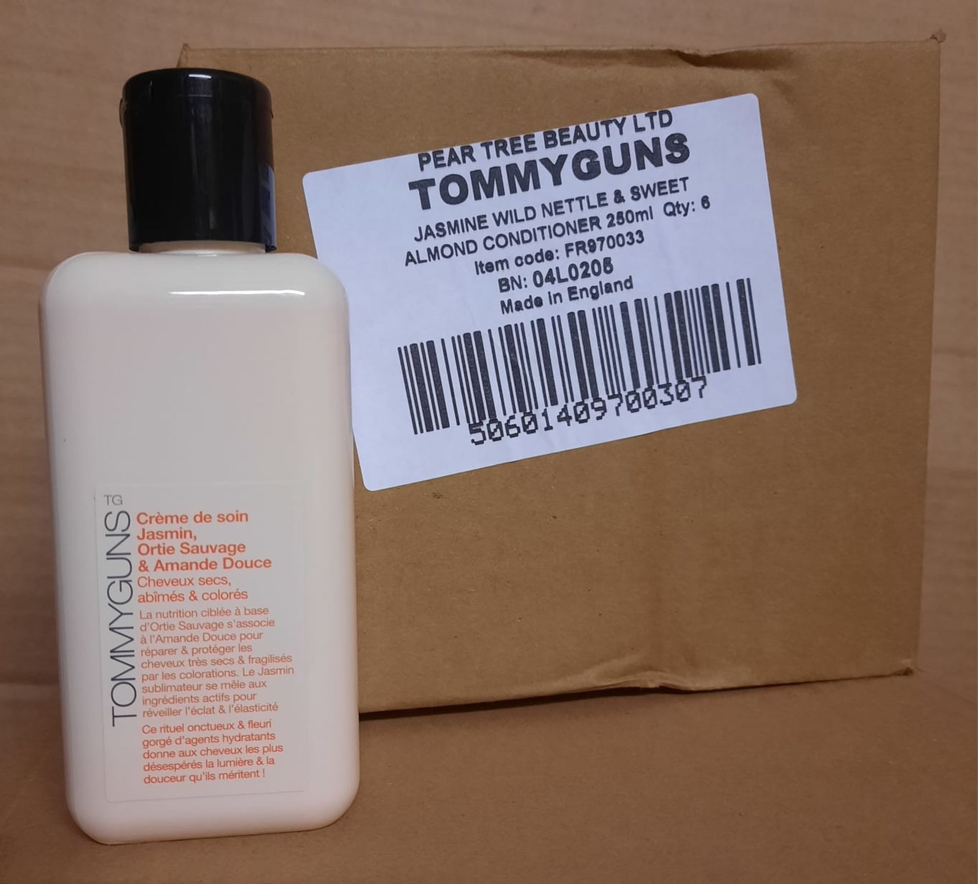 RRP £215.76 - X 4 BOXES OF 6 TOMMYGUNS JASMINE WILD NETTLRE & ALMOND HAIR CARE AND STYLING. 250ML.
