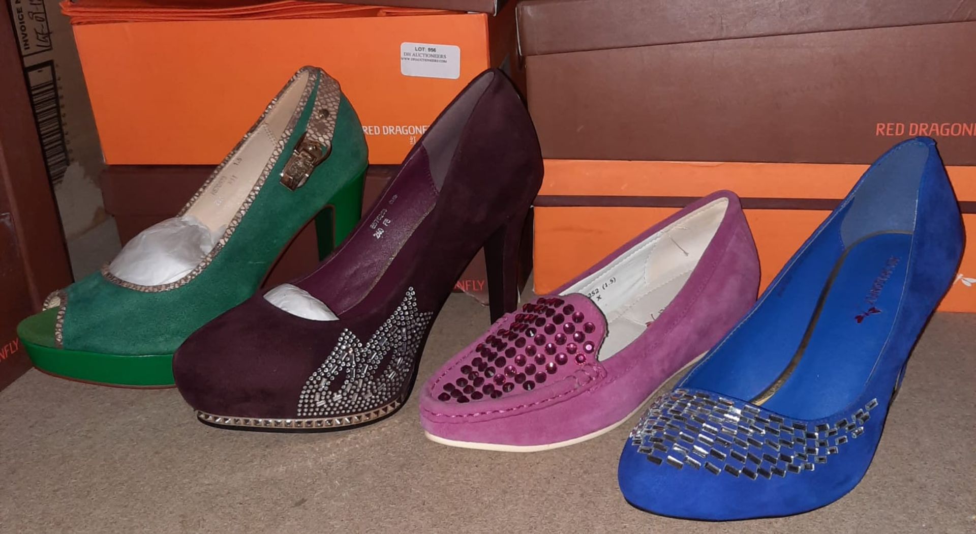 X 4 PAIRS OF LADIES SHOES IN VARIOUS STYLES COLOURS AND SIZES - NEW WITH DAMAGED BOXES.