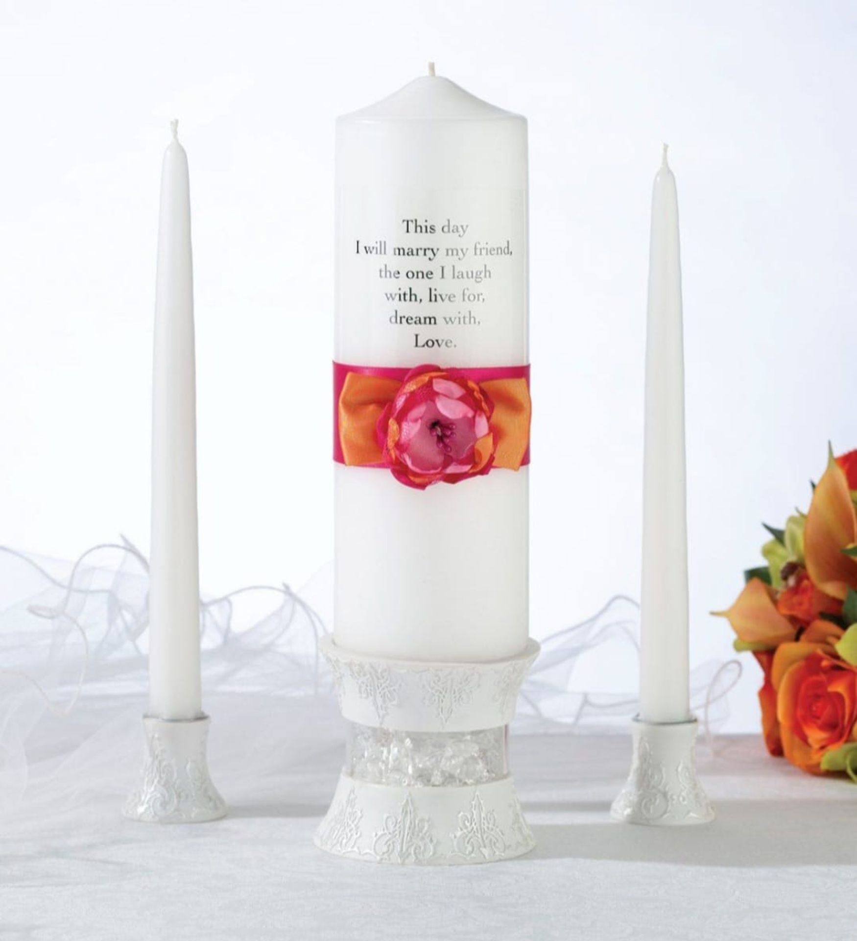 X 1 SET OF WEDDING CEREMONY UNITY CANDLES WITH A MESSAGES - BY LILLIAN ROSE - NEW.