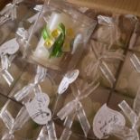 X 48 TEA LIGHT CANDLES WITH FLOWER - NEW & INDIVIDUALLY BOXED.