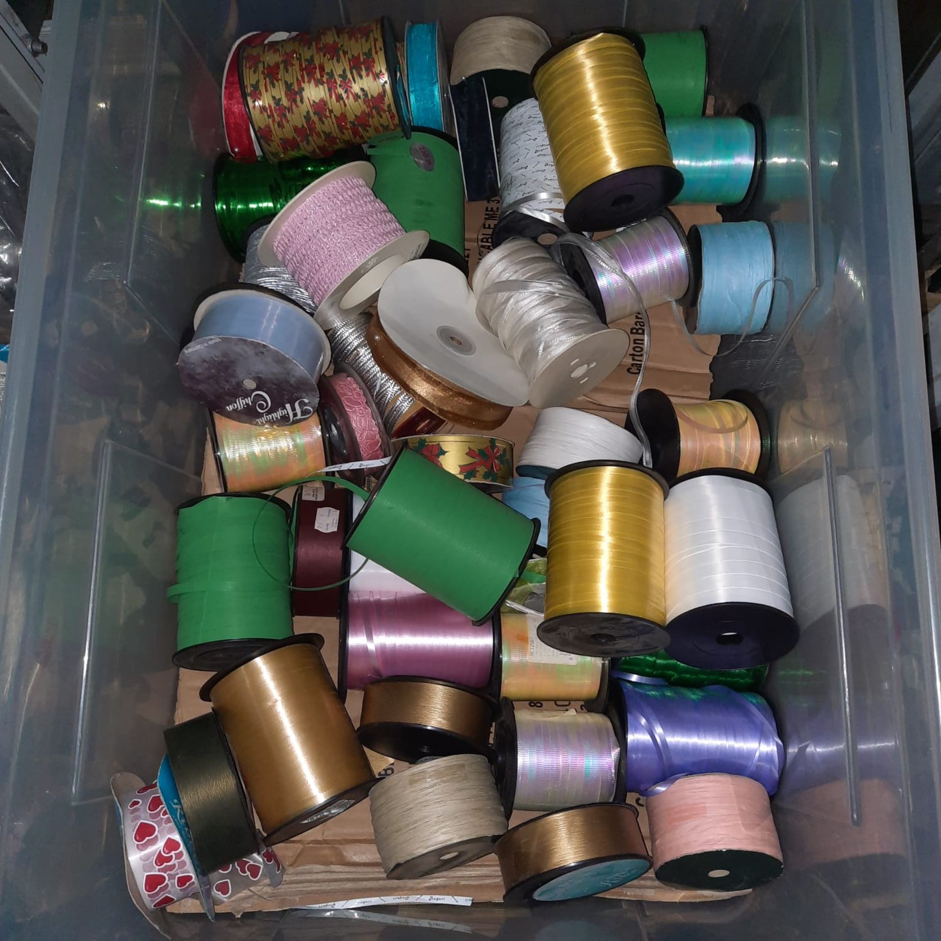 X 50 RIBBONS IN VARIOUS COLOURS, DESIGN AND SIZES - MIX CONDITIONS - SALEROOM ON TOP OF ROW (C).