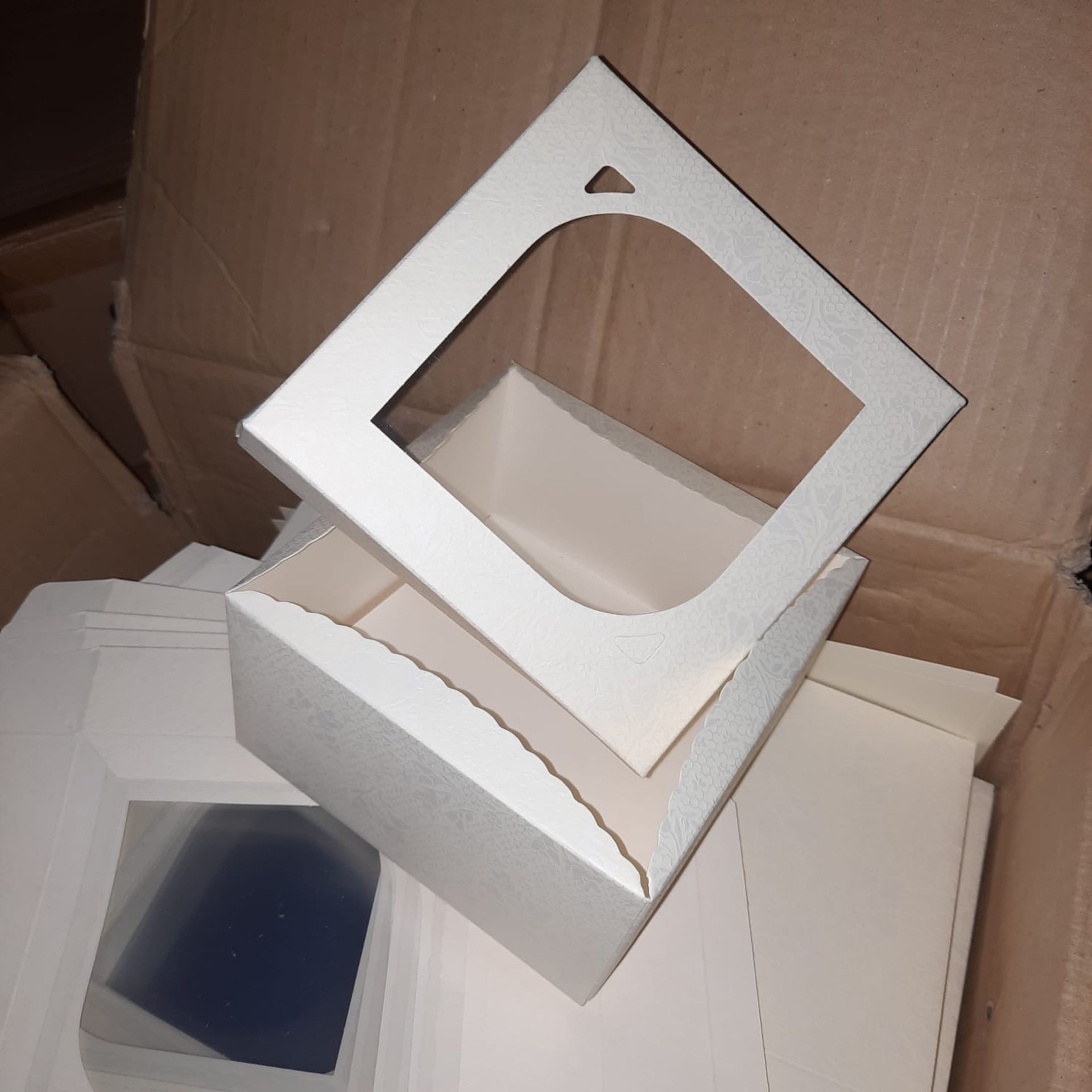 X 45 CREAM PAPER BOXES WITH CLEAR WINDOW - NEW SALEROOM ONMID OF ROW (C).
