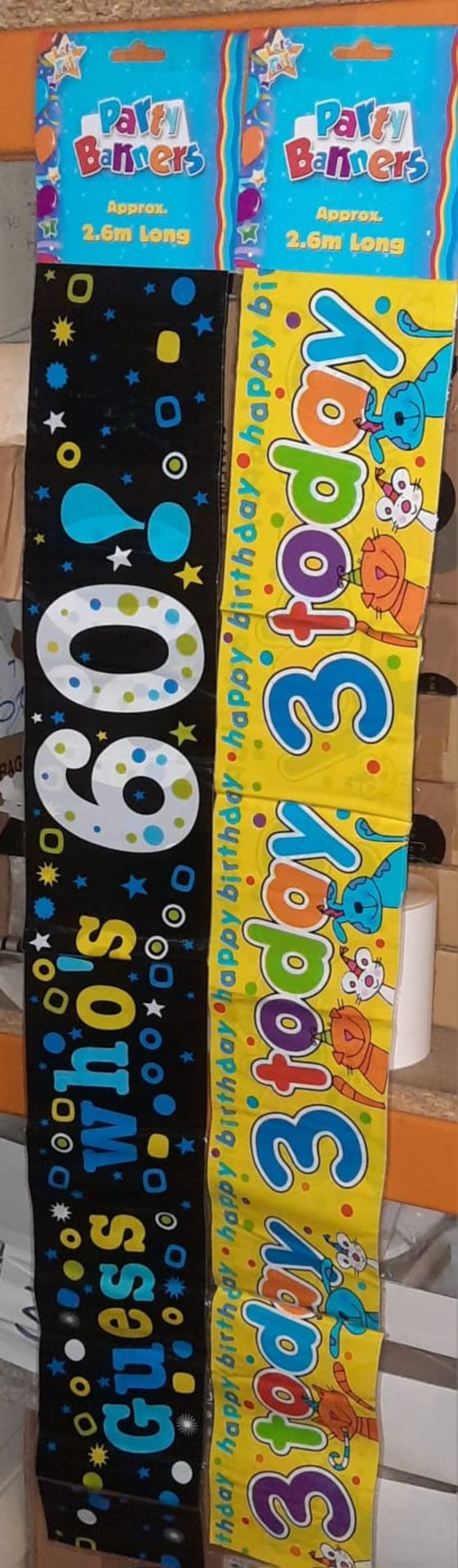 RRP £120 - X 96 BRAND NEW 3 & 60 YEARS OLD TODAY PARTY BANNERS - SIZES APPROX 2.6 M LONG -