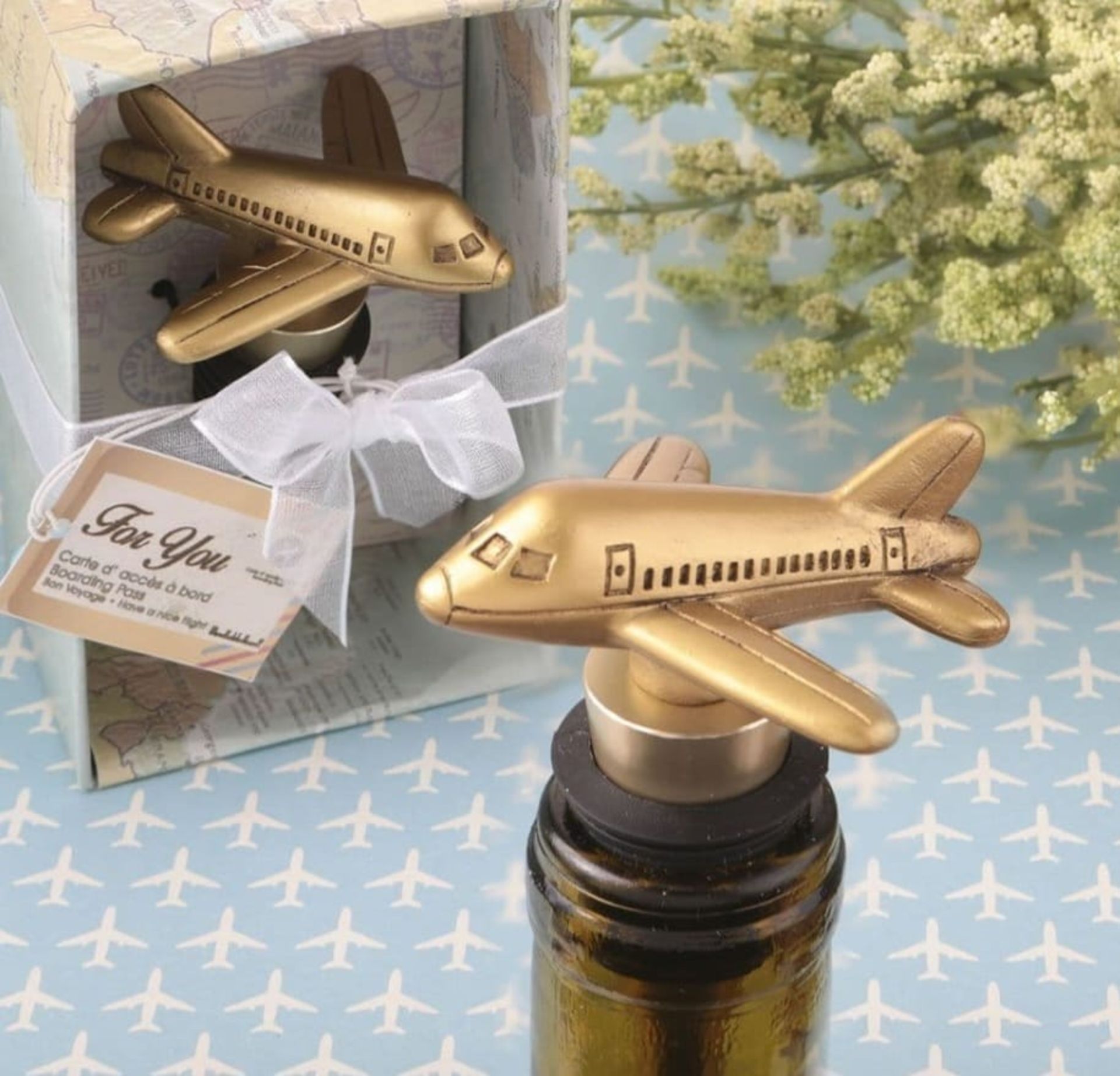 RRP £83.30 - X 14 BRAND NEW & BOXED AEROPLANE METAL BOTTLE STOPPER TABLE GIFT FAVOER - SALEROOM ON