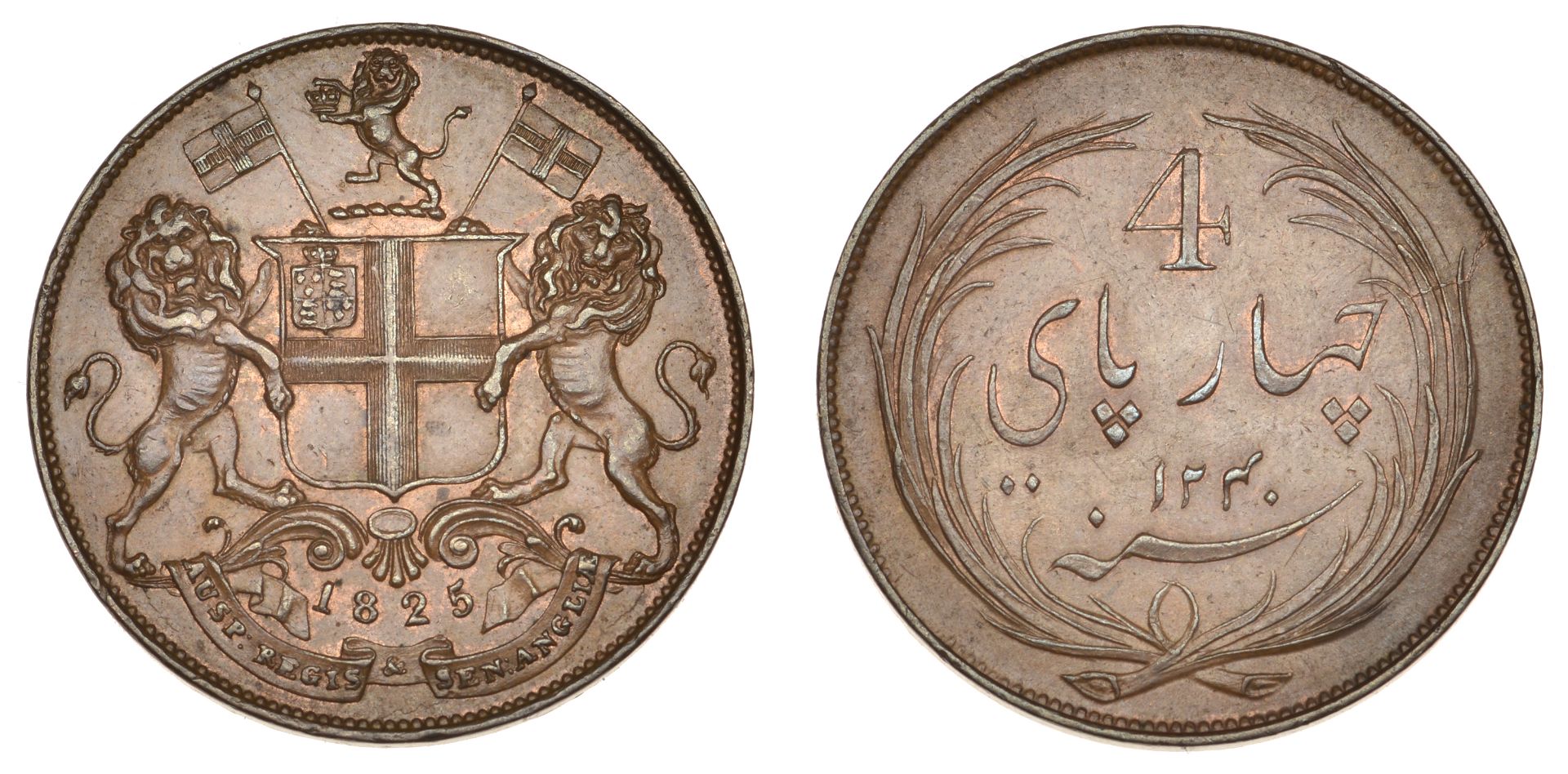 East India Company, Madras Presidency, Later coinages 1812-35, Royal Mint, London, copper 4...