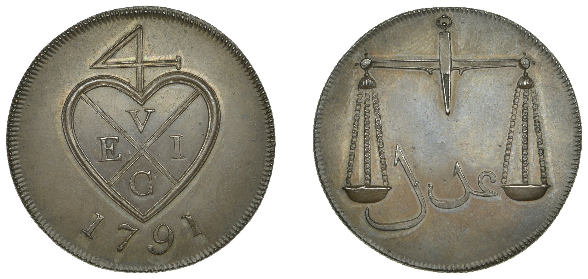 East India Company, Bombay Presidency, European Minting, 1791-4, Soho, copper Proof Double-P...