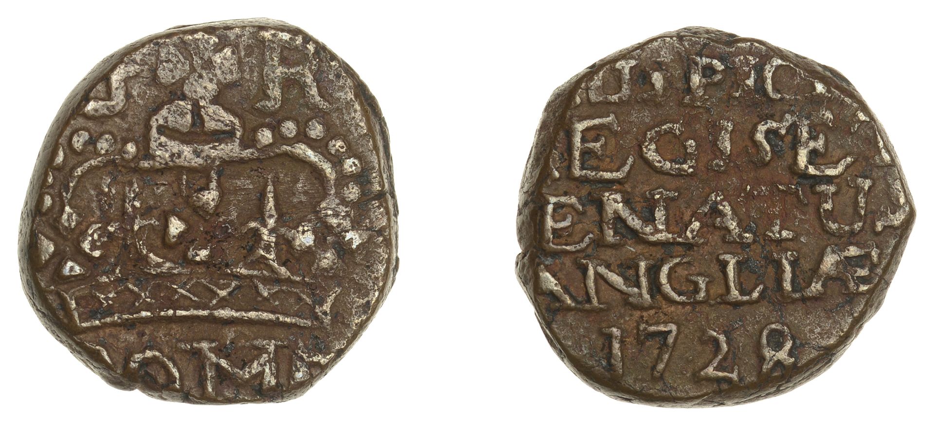 East India Company, Bombay Presidency, Early coinages: English design, copper Pice in the na...