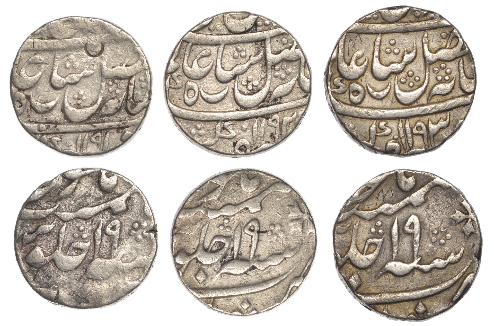 East India Company, Bengal Presidency, Calcutta Mint: 19 Sun Sicca coinage, silver Rupees (3...