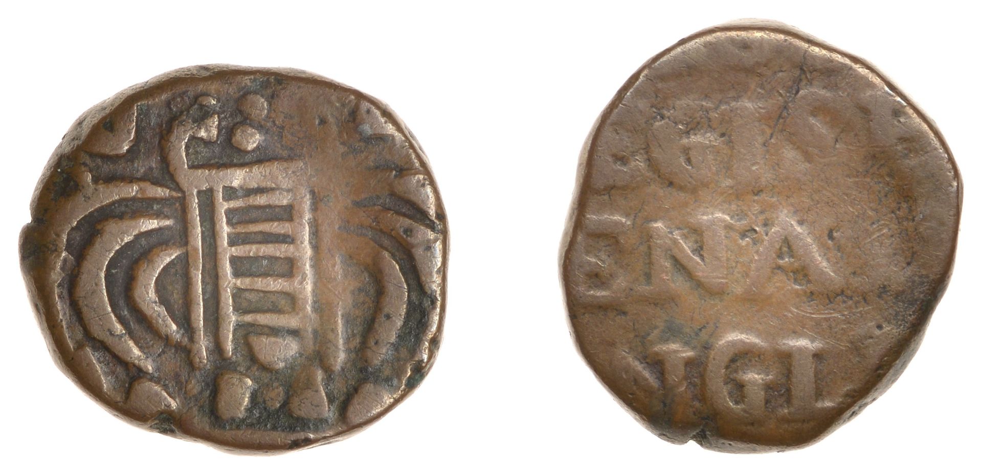 East India Company, Bombay Presidency, Early coinages: English design, copper Half-Pice in t...