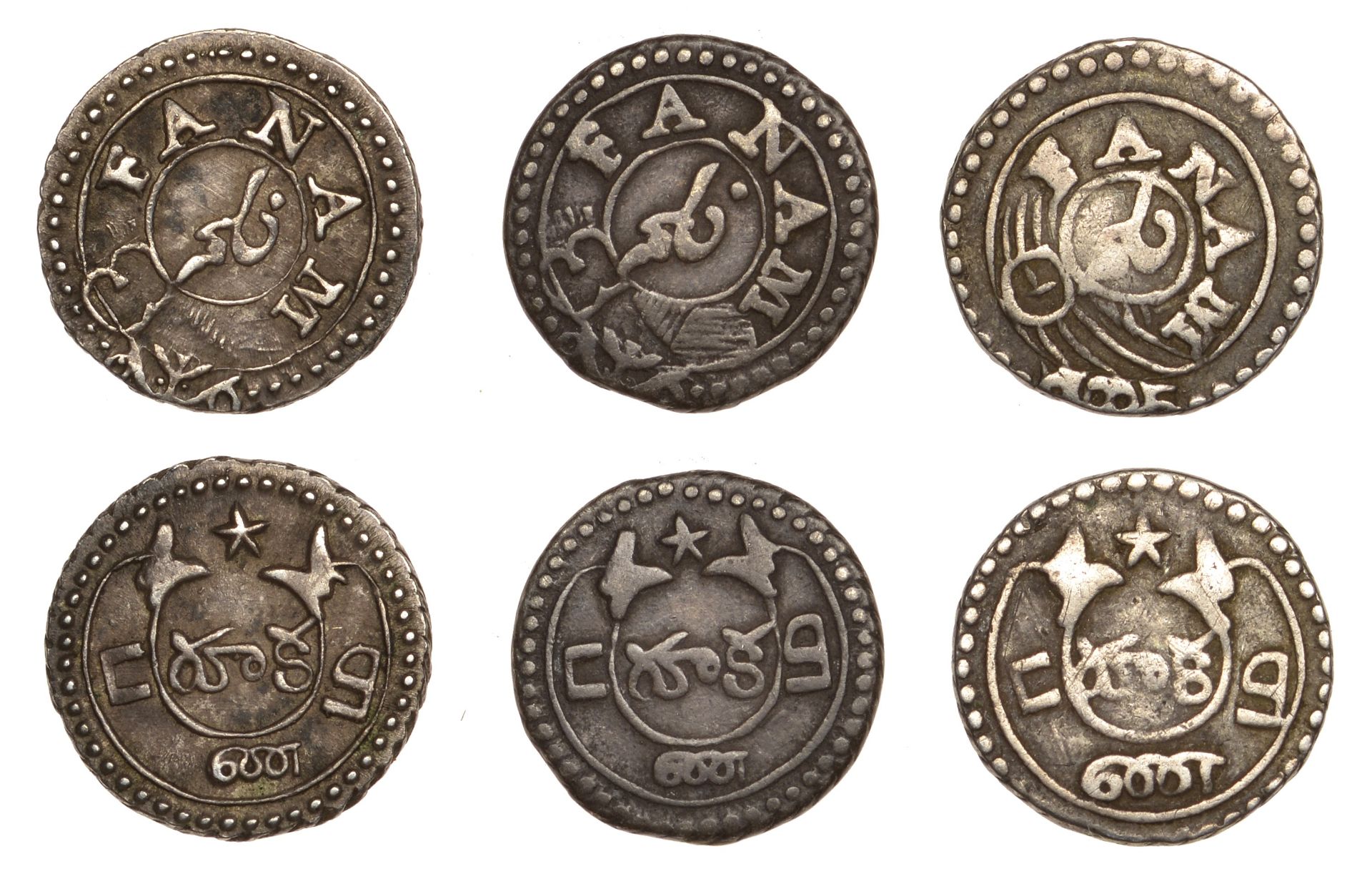 East India Company, Madras Presidency, Reformation 1807-18, silver Fanams, second issue (3),...