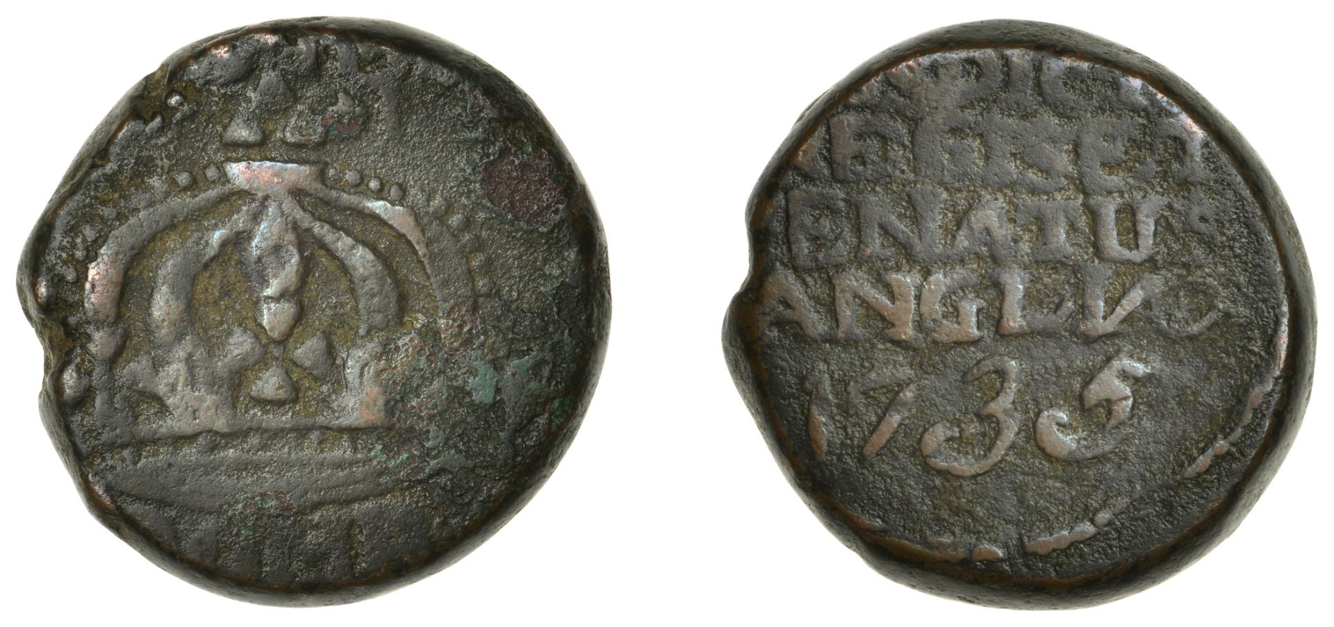 East India Company, Bombay Presidency, Early coinages: English design, copper Double-Pice in...