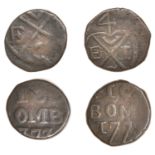 East India Company, Bombay Presidency, Early coinages: English design, copper Pice (2) in th...